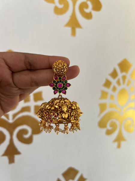 Kemp flower Ganesha Jhumkas