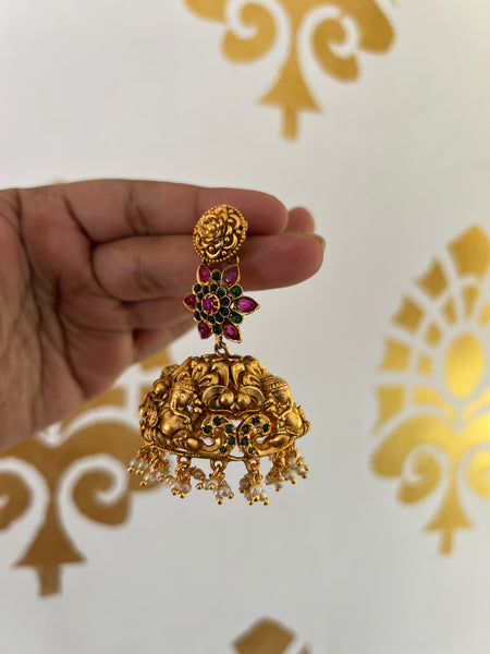 Kemp flower Ganesha Jhumkas