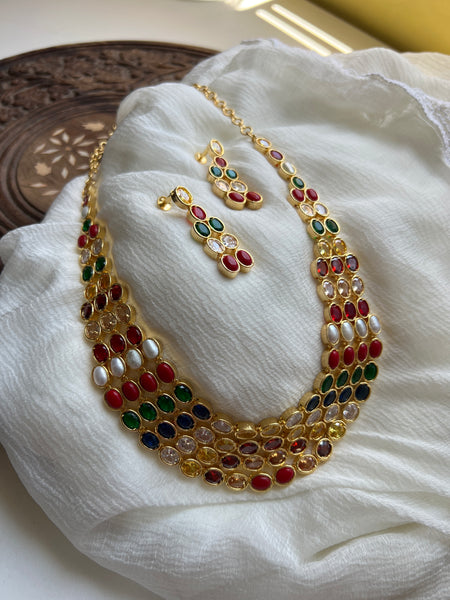Navaratna layered maala with earrings