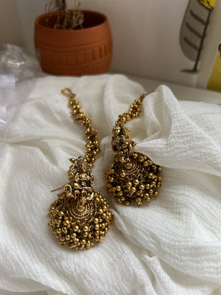 Pearl cluster Lakshmi Nagas Jhumkas with mattal