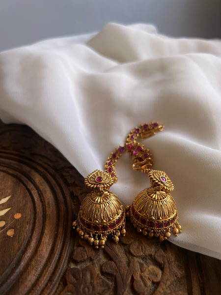 Kemp bridal Jhumkas with ear chain