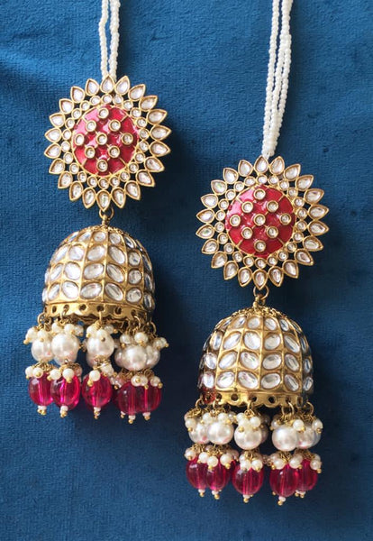 Kundan like jhumkas with Bead drops