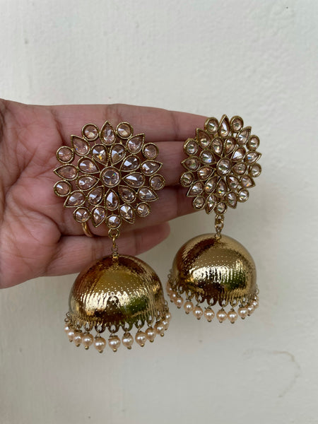 Polki jumbo stud Golden Jhumkas