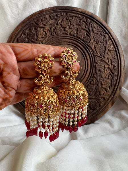 Jumbo kemp cutwork Jhumkas with beadwork