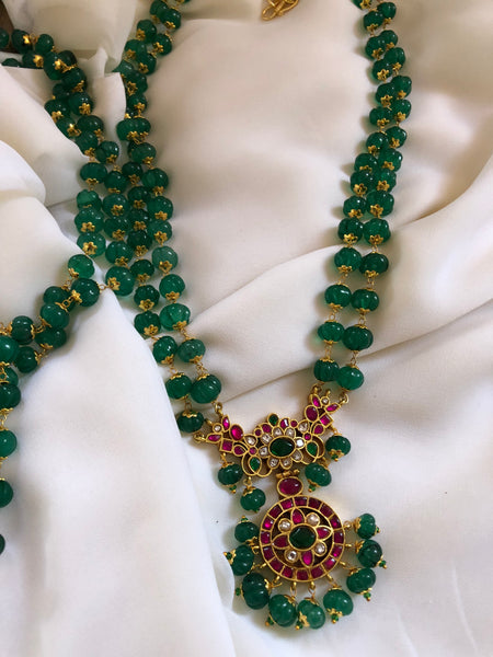 Oversize pumpkin bead haram with Kundan pendant