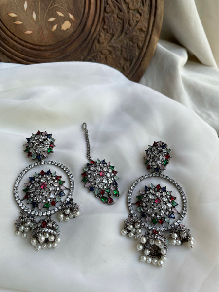 Multi color Rhodium Chaandbalis with Tika