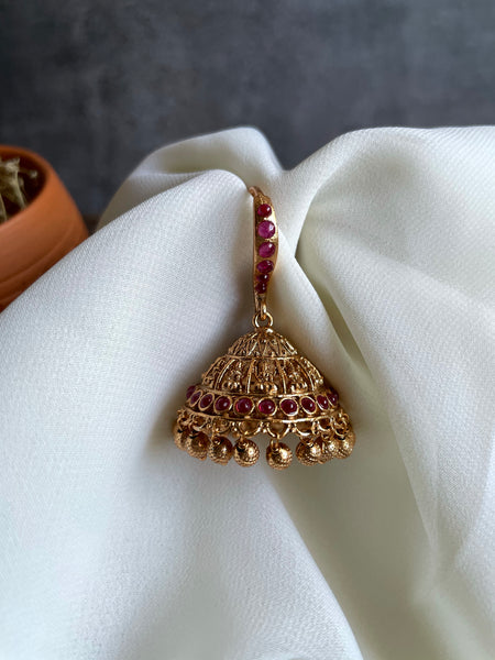 Traditional hook jhumkas with Lakshmi