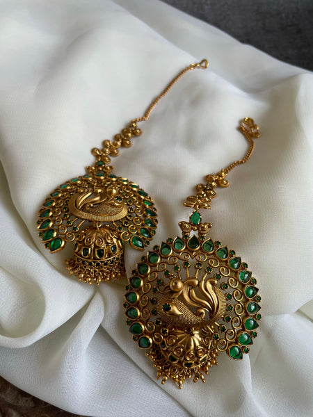 Dancing peacock Jhumkas with mattal