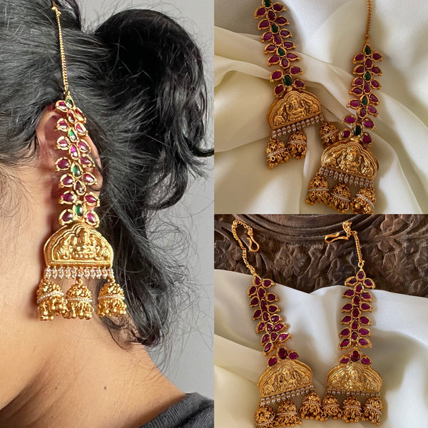 Lakshmy triple jhumkas with kemp mattal