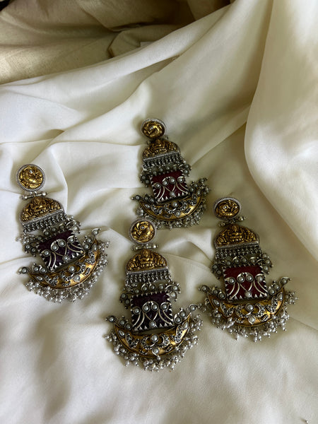 Nagas dual tone jumbo Chaandbalis with carved stone