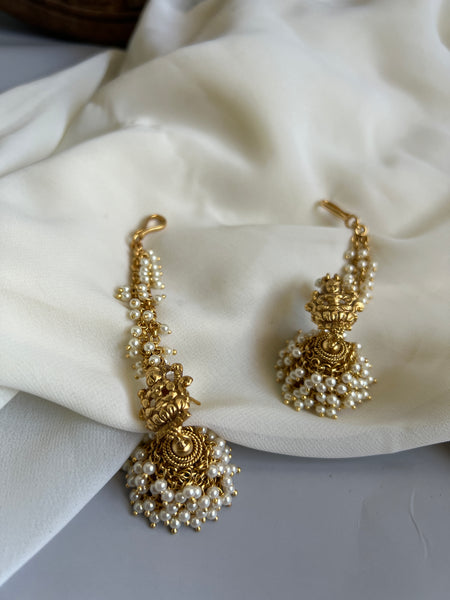 Pearl cluster Lakshmi Nagas Jhumkas with mattal