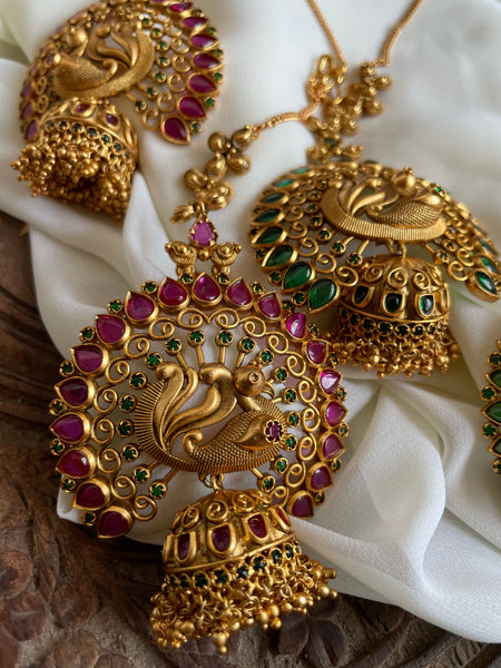 Dancing peacock Jhumkas with mattal