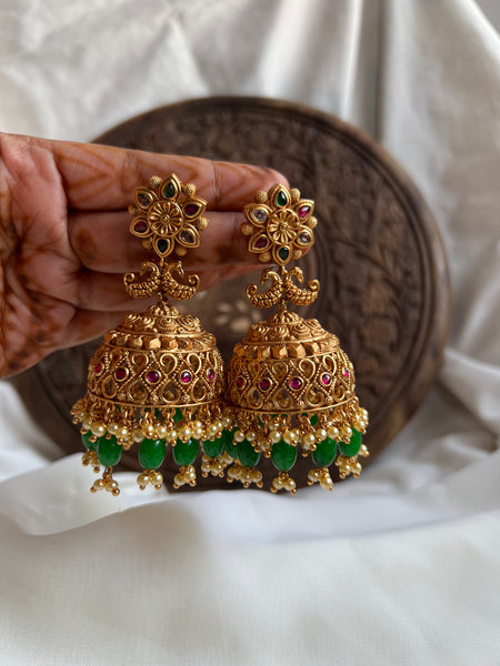 Jumbo kemp cutwork Jhumkas with beadwork