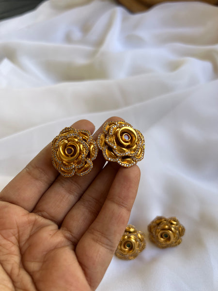 Antique rose flower studs