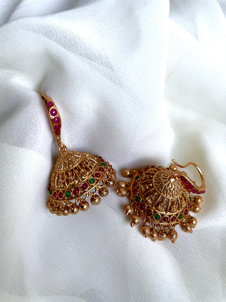 Traditional hook jhumkas with Lakshmi