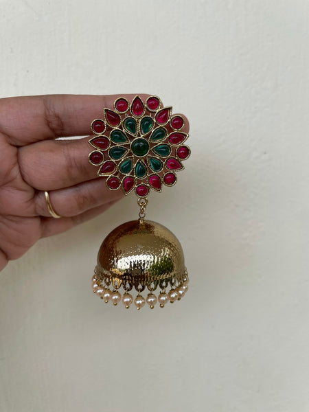 Polki jumbo stud Golden Jhumkas