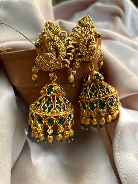 Golden peacock kemp jhumkas