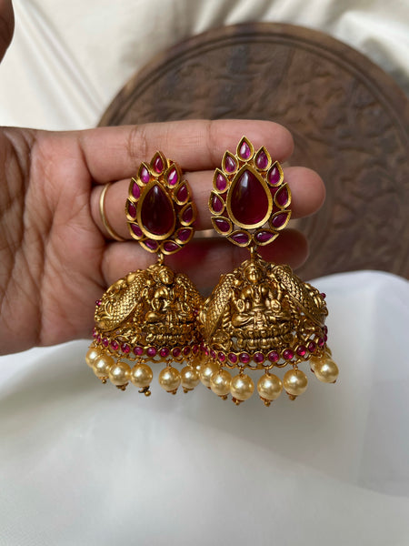 Big kemp oval Lakshmi jhumkas
