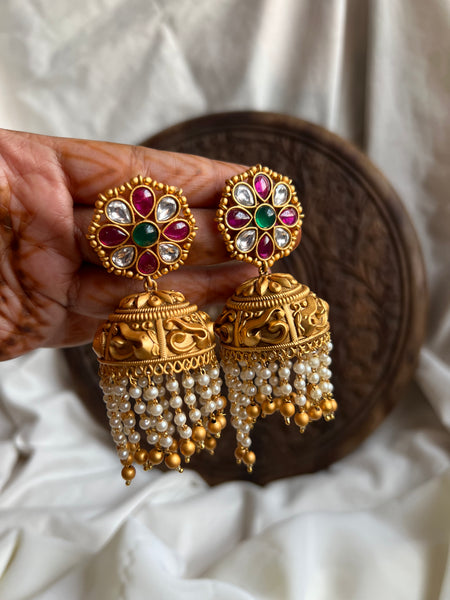 Kemp flower Nagas Jhumkas with bead work