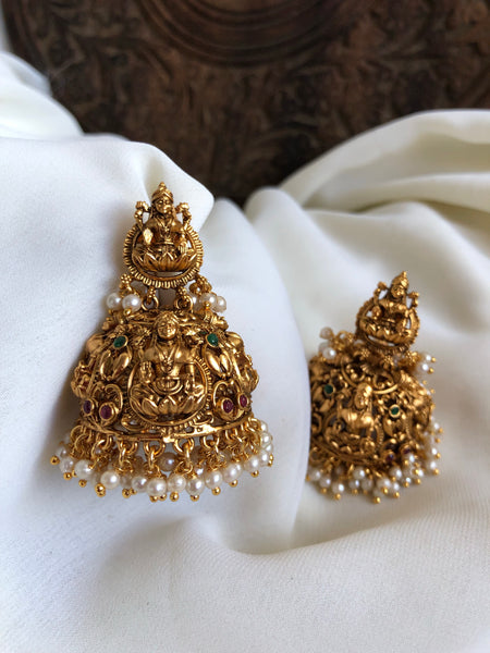 Antique Lakshmi cutwork jhumkas in 2 sizes