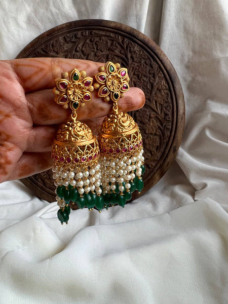 Kemp flower Jhumkas with bead work
