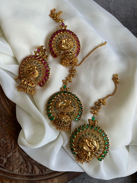 Dancing peacock Jhumkas with mattal