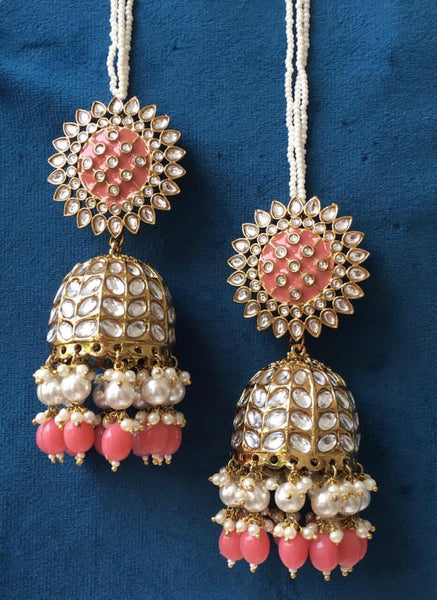 Kundan like jhumkas with Bead drops