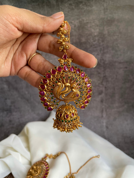 Dancing peacock Jhumkas with mattal