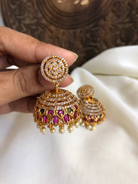 AD stone cutwork Jhumkas