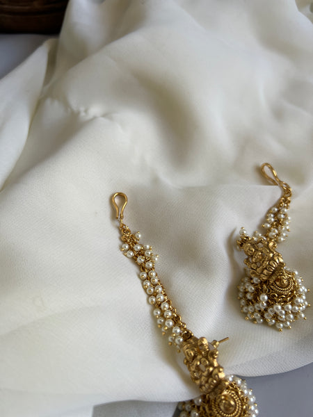 Pearl cluster Lakshmi Nagas Jhumkas with mattal