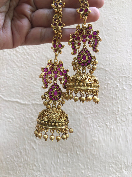 Bridal Jhumkas with real Kemp stones - II