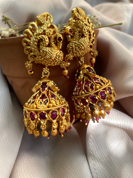 Golden peacock kemp jhumkas