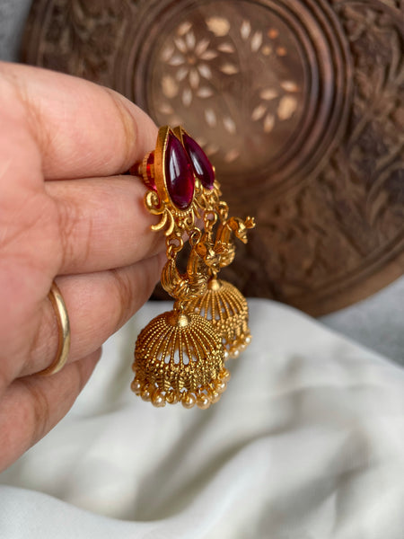 Tear drop stone 3D peacock Jhumkas