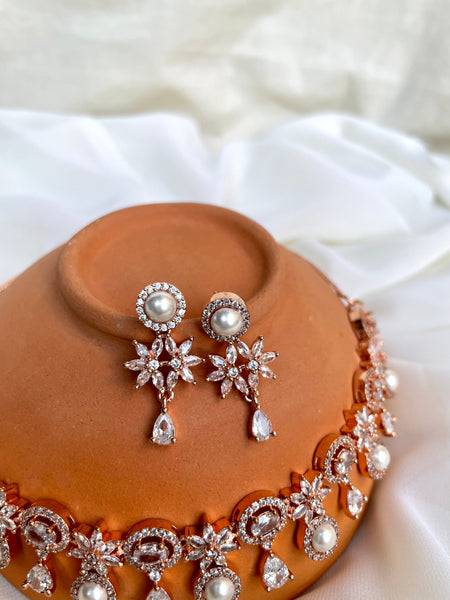 Rose polish Pearl necklace with earrings