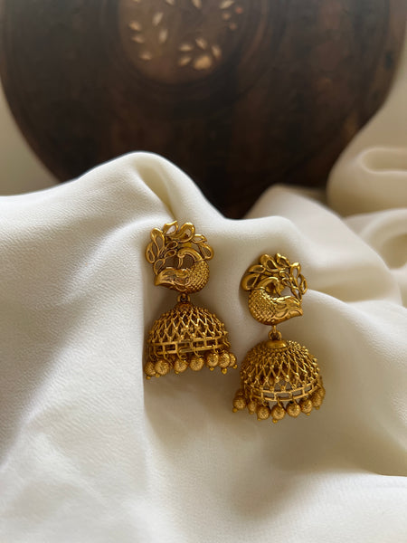 Cutwork peacock Jhumkas