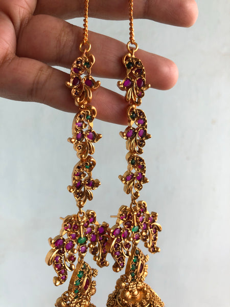 Bridal Jhumkas with real Kemp stones - II