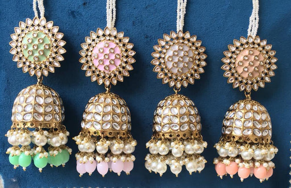 Kundan like jhumkas with Bead drops