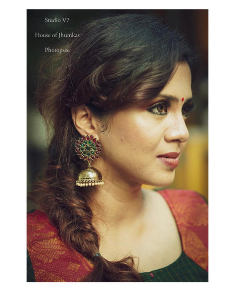 Polki jumbo stud Golden Jhumkas