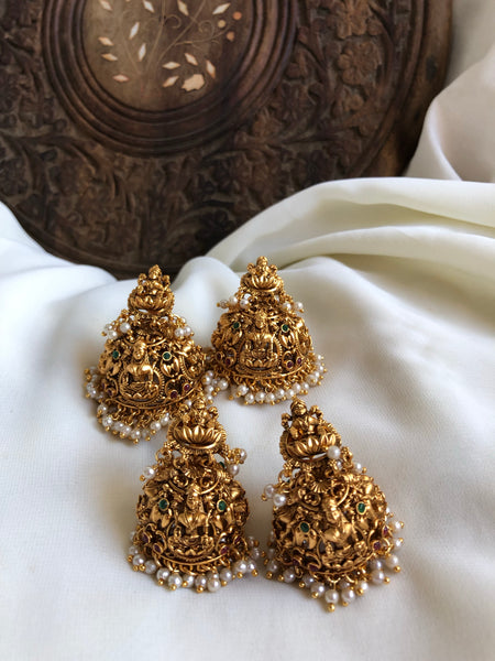 Antique Lakshmi cutwork jhumkas in 2 sizes