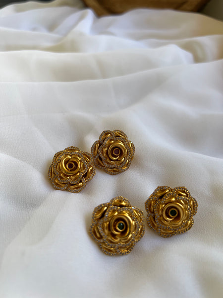 Antique rose flower studs