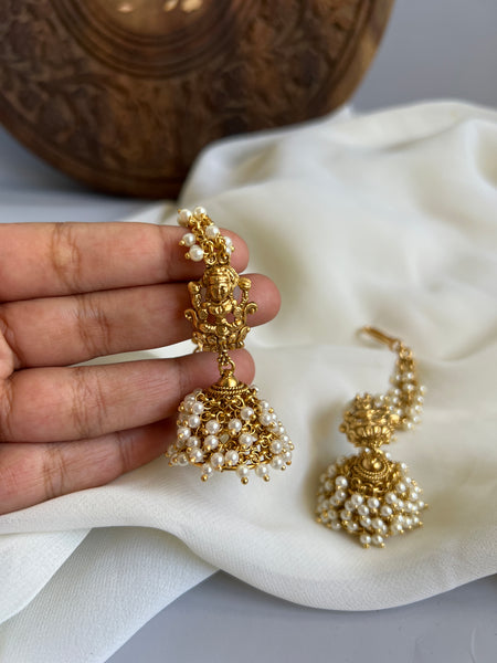 Pearl cluster Lakshmi Nagas Jhumkas with mattal