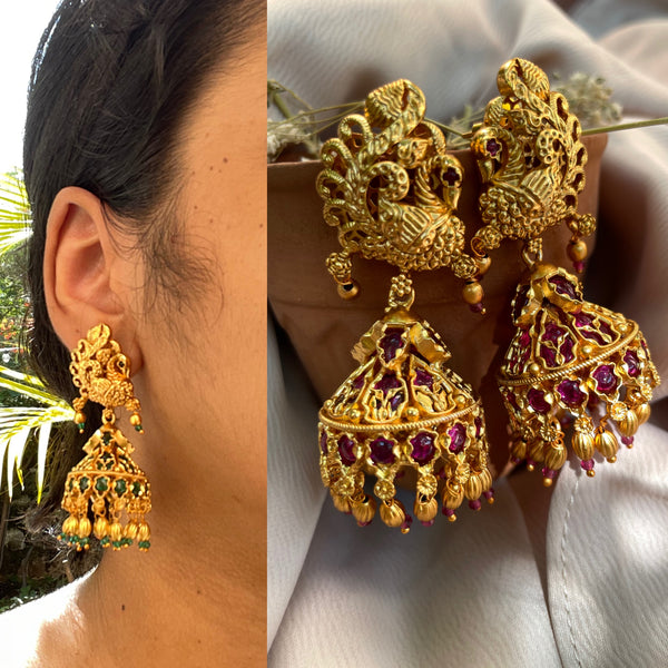 Golden peacock kemp jhumkas