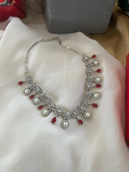 Rose polish Pearl necklace with earrings