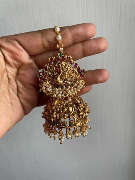 Cluster Pearl temple Jhumkas with Pearl mattal