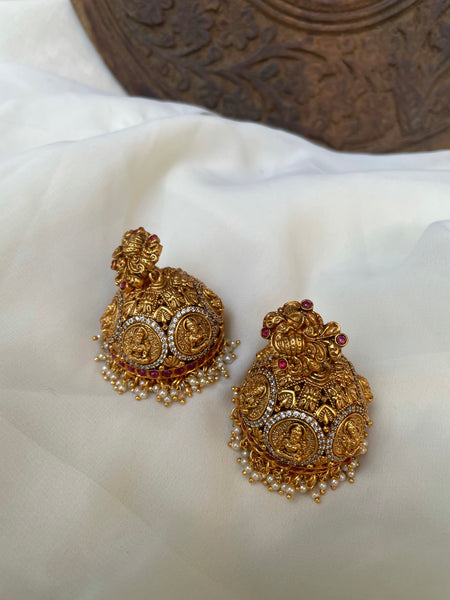 Jumbo stone Lakshmi Jhumkas with Annam studs