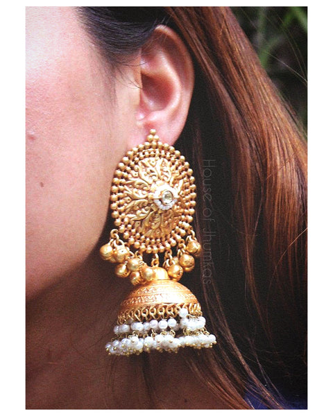 Oversized golden Jhumkas