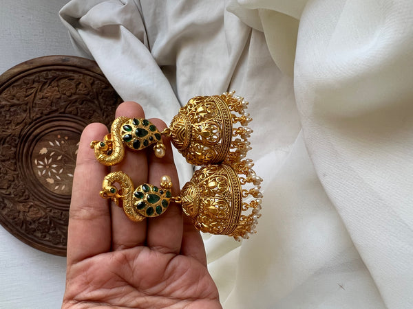 Jumbo kemp emerald manga cutwork Jhumkas