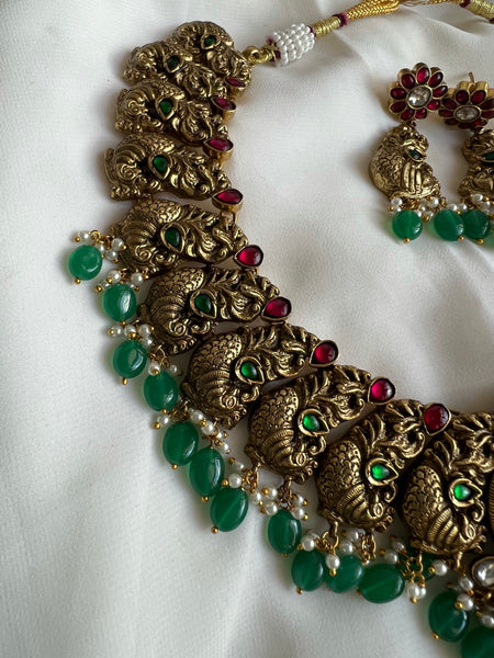 Antique polish Nagas Lakshmi necklace with earrings