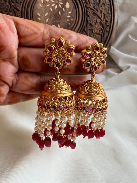 Kemp flower Jhumkas with bead work