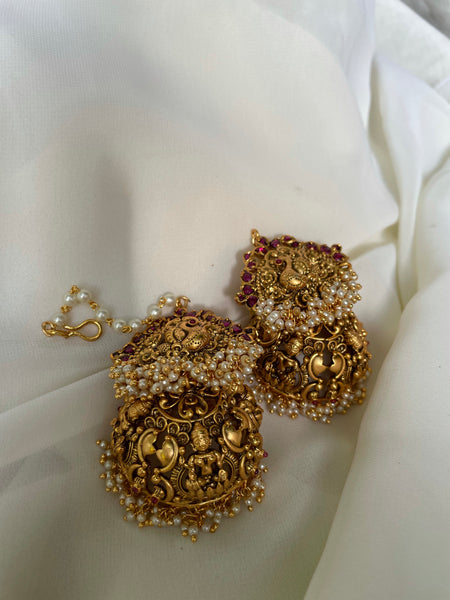 Cluster Pearl temple Jhumkas with Pearl mattal